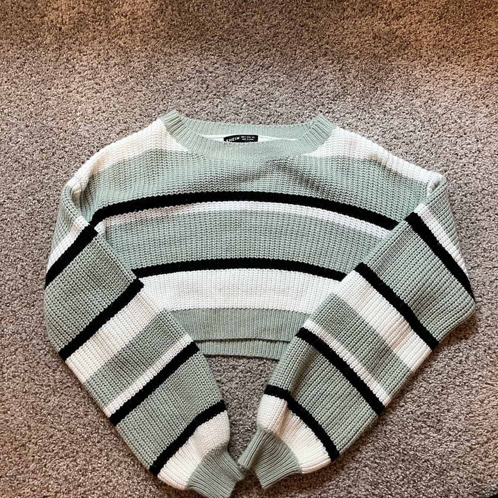 SHEIN Mint and White Striped Sweater